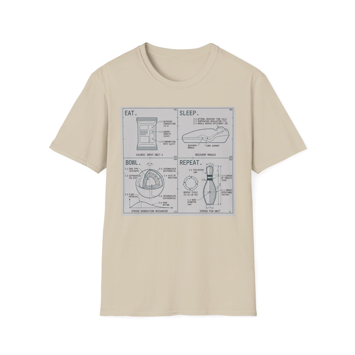 Technical eat, sleep, bowl, repeat chart T-Shirt