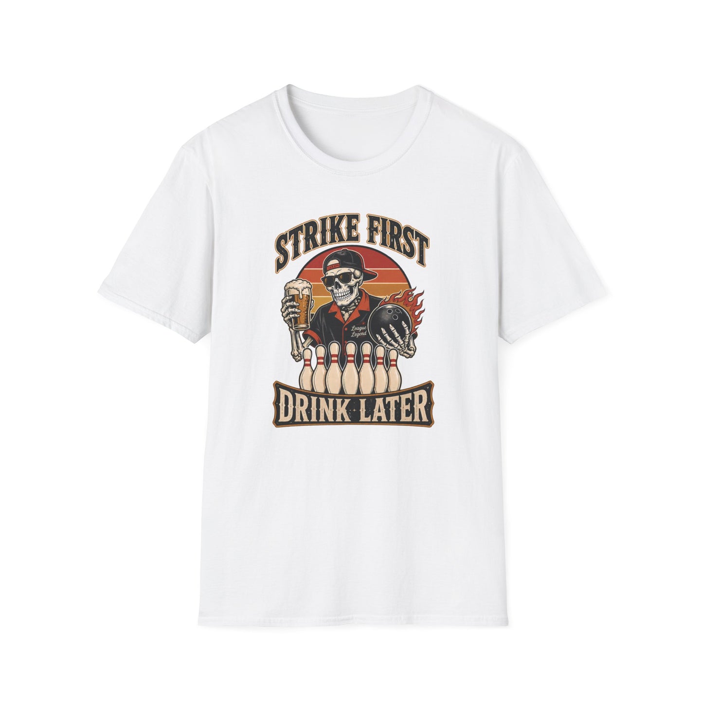Strike first, drink later funny bowling T-Shirt