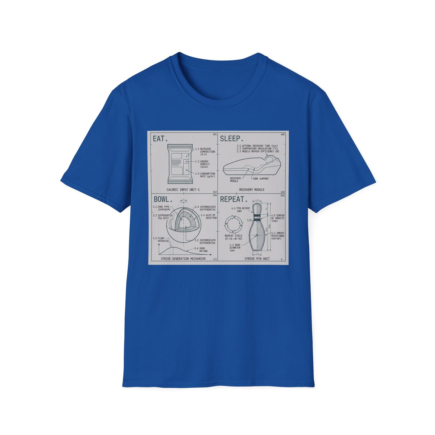 Technical eat, sleep, bowl, repeat chart T-Shirt