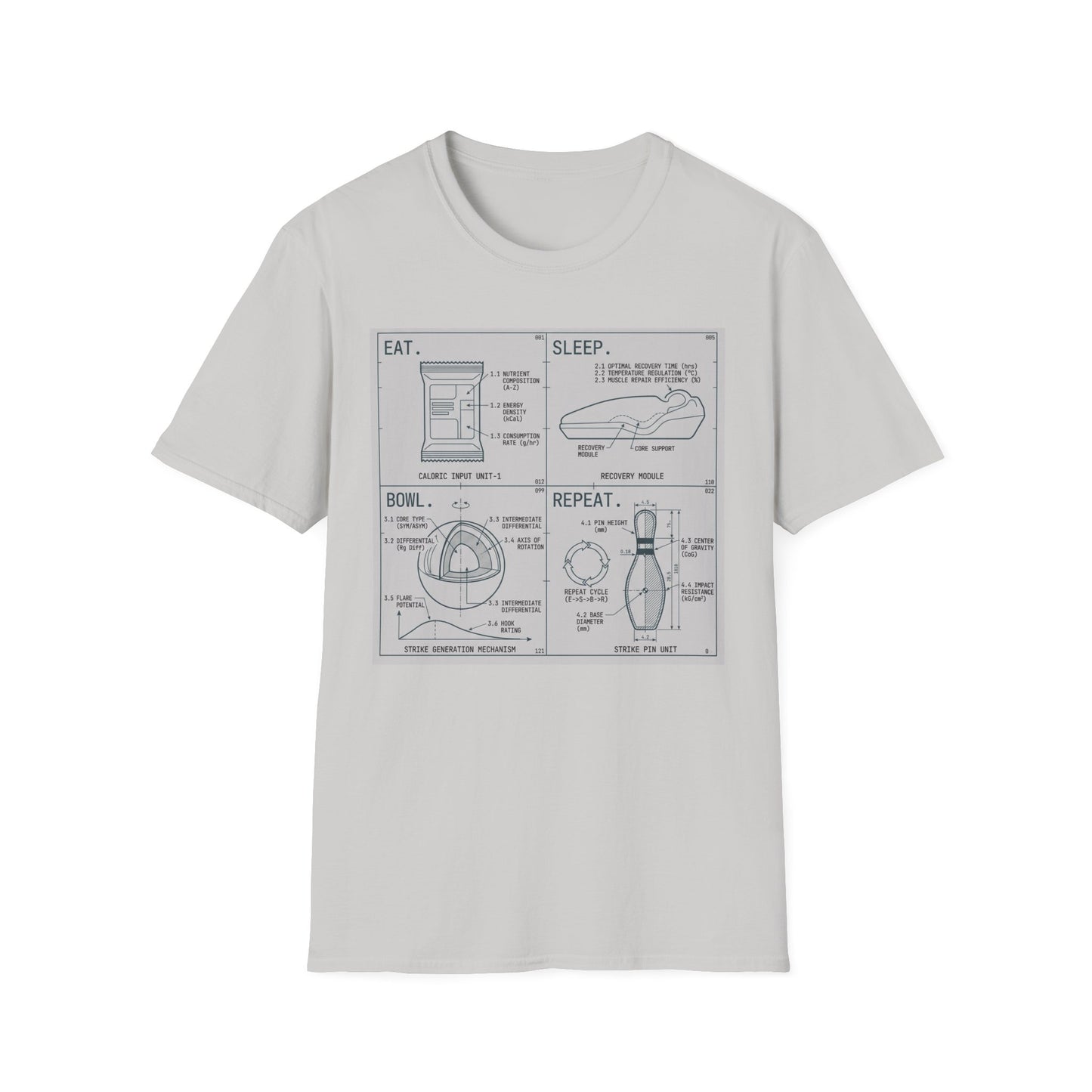 Technical eat, sleep, bowl, repeat chart T-Shirt