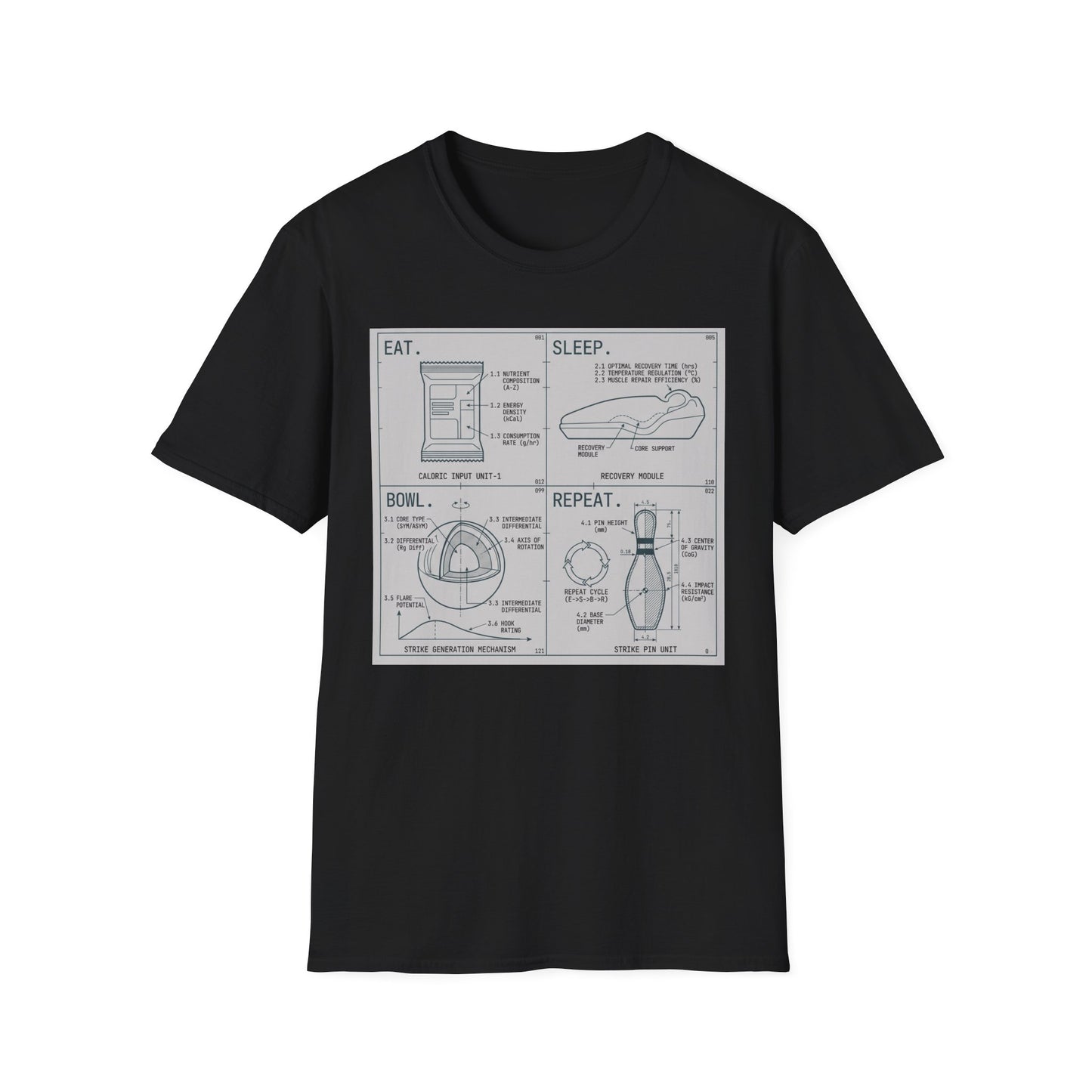 Technical eat, sleep, bowl, repeat chart T-Shirt