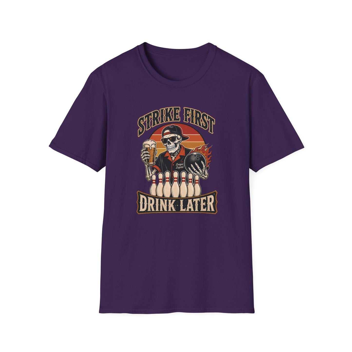 Strike first, drink later funny bowling T-Shirt